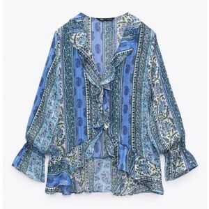 Zara Metallic Ruffled Peasant Blouse